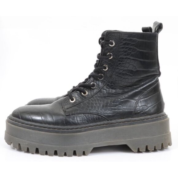 Bershka Women's 8 (38) Lace-up Ankle Boots Vegan Sustainable Platform Combat Got - Picture 4 of 11